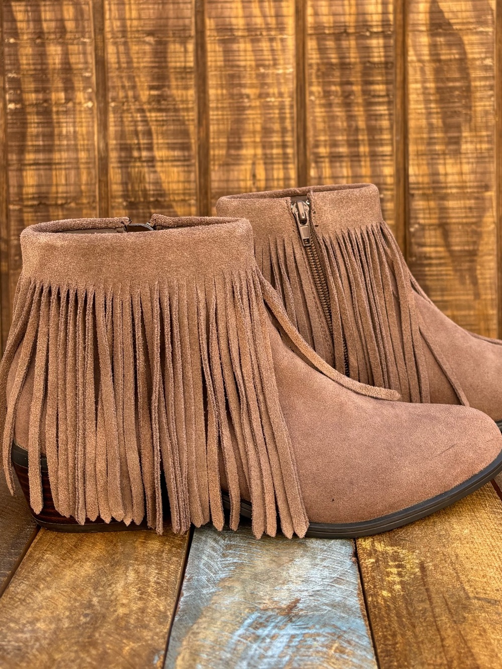 Steve Madden Ranco Fringe Taupe Leather Ankle Boots View 3